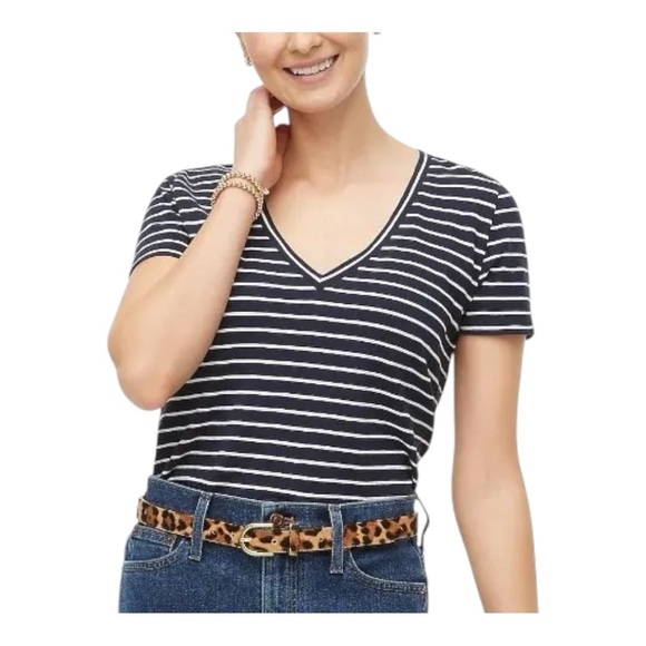 J. Crew Tops - J. Crew Black and White Striped Fitted V-Neck T-Shirt